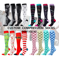 Chaussettes de compression en nylon colorées sur mesure, hauteur genou, 15-20 mmHg, pour infirmières, course à pied, voyage et vol
