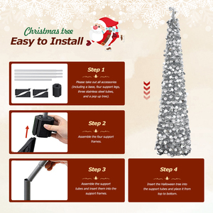 ต้นคริสต์มาสสีเงินสุดหรูพร้อมเครื่องประดับแผ่นดิสก์เงางาม เหมาะสำหรับตกแต่งในช่วงเทศกาลและงานเฉลิมฉลอง - Product Image 4