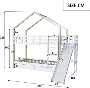 <span class=keywords><strong>Lit</strong></span> superposé moderne avec toboggan, échelle à trois niveaux, 2 tiroirs, protection contre les chutes, bois de pin massif blanc avec rangement - Product Image 6