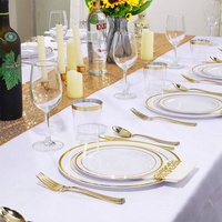 Service de vaisselle jetable argenté, doré et noir pour campagnes et fêtes, pour 10/25/50 personnes