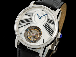 Montre mécanique automatique élégante et tendance avec cadran gravé, bracelet en cuir de crocodile noir mat et tourbillon flottant - Product Image 3