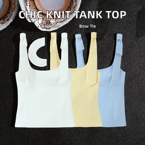 Nouveaux débardeurs chic et vintage pour femme, style décontracté, tricotés, dos nu, à nouer avec ruban, avec logo frontal, pour le printemps - Product Image 3