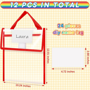 Fundas Protectoras para Libros Gruesas y Transparentes de <span class=keywords><strong>12</strong></span> x 10 x <span class=keywords><strong>1.18</strong></span> Pulgadas con Etiquetas para Nombres y Asas, Bolsas Organizadoras para Libros para Suministros de Oficina y Escolares - Product Image 2