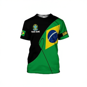 T-shirt 3D con bandiera del Brasile, nome personalizzato, girocollo unisex per adulti, manica corta, stampa digitale, sport e giochi - Product Image 2