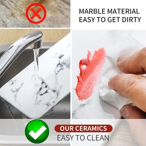 Bandeja de cerámica de mármol de 2 niveles CF con estante de acero inoxidable, organizador de maquillaje para lavabo de baño, estante de almacenamiento para encimera, bandeja de tocador - Product Image 6