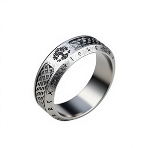 Yunnique Bague Viking en Acier Inoxydable 316L avec Runes Celtiques pour Homme, Argent Vieilli, Arbre de Vie, Style Rebel, Motard, Punk, Hip Hop, Cadeau - Product Image 1