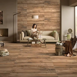 Azulejos de Porcelana para Baño, Formato Grande 600x1200, Color Marrón Madera de Teca, Textura Rústica, Antideslizantes - Product Image 1
