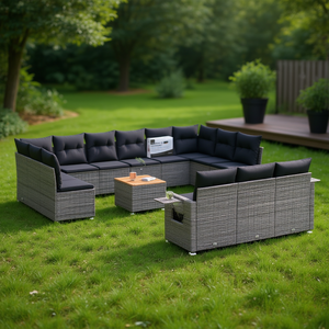 Ensemble de canapés de jardin en rotin gris Pe, 10+ places, mobilier d'extérieur contemporain, pieds réglables - Product Image 2