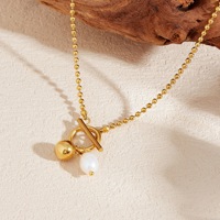 Collier YEHHY en acier inoxydable avec perles d'imitation et fermoir OT français, chaîne à billes rétro pour femme, accessoire de collier ras du cou