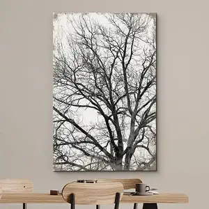 Canvas Print Wall Art Black & White Industrial Tree Silhouette Nature Plants Digital Art
