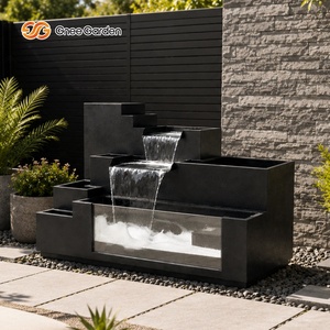 Fontaine d'eau électrique extérieure en acier galvanisé noir, cascade multi-niveaux pour la décoration paysagère de jardin - Product Image 1