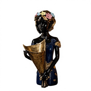 Figura de Mujer Bohemia de Resina con Corona Floral, Jarrón Cónico Dorado, Decoración de Mesa, Escultura Artística Hecha a Mano, para Sala de Estar, Regalo de Inauguración, Boda - Product Image 2