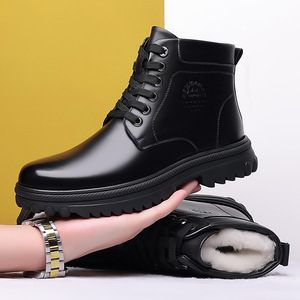 Bottes Martin pour homme en cuir véritable, hauteur cheville, bout rond, doublure en fourrure, semelle extérieure en caoutchouc, bottes chaudes isolantes pour l'hiver - Product Image 3