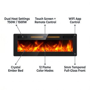 <span class=keywords><strong>Chimenea</strong></span> Eléctrica Lineal de <span class=keywords><strong>50</strong></span> Pulgadas Ultra Delgada Empotrable en Pared con Control por Aplicación WiFi, 12 Colores de Llama, 1500W para Muro Multimedia - Product Image 5