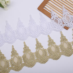 Adorno de encaje decorativo <span class=keywords><strong>dorado</strong></span> y <span class=keywords><strong>blanco</strong></span> bordado de 12cm de ancho para el hogar textil <span class=keywords><strong>mantel</strong></span> vestido ropa-encaje francés - Product Image 1