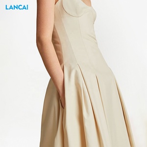 Robe de jour évasée plissée élégante sans manches avec poches en coton personnalisé pour femmes - Product Image 4