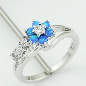 Anillo de Ópalo con Forma de Flor y Diamantes, Joyería de Moda para Mujer, Regalo, Blanco, Azul Real, Violeta Oscuro, Engaste de Garras - Product Image 2