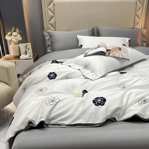 Phong Cách Mỹ 60S Bộ Đồ Giường Bộ 100% Ai Cập Cotton Hữu Cơ Màu Trắng Màu Xám Hoa Mô Hình 4Pcs 300TC Chủ Đề Số đếm - Product Image 2
