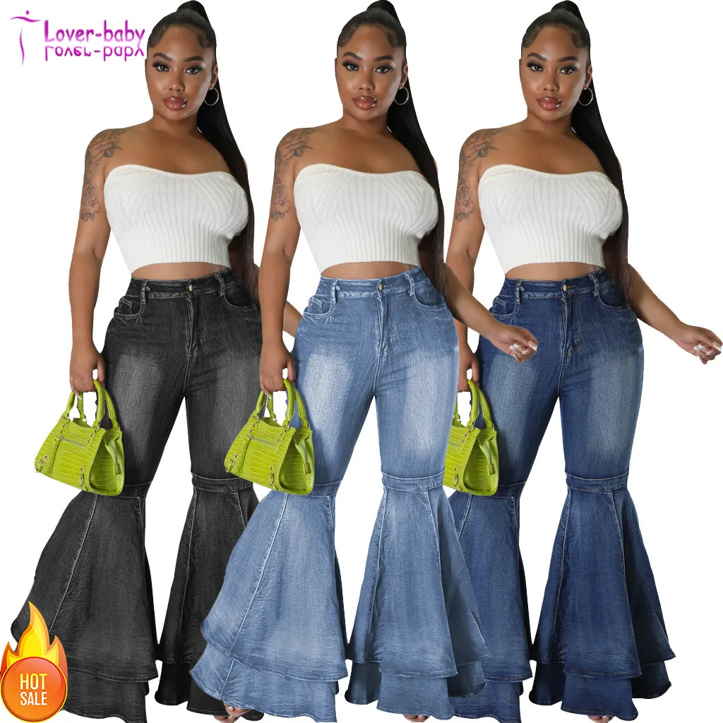 Trendy Women Clothes Women's Jeans Slim Washed Denim Flared Trousers