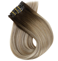 Extensions de cheveux invisibles à clipser faciles à poser, double épaisseur, cuticules alignées, couleur Ombré Blonde, volume intense, clips sans couture