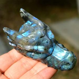 Wholesale Natural Hand-Carved Flash Labradorite <b>Crystal</b> Dragon Head Figurine Feng Shui Stone <b>Crafts</b> for Home Decoration Gift - Product Image 5