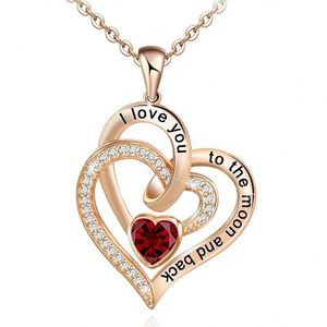 Fashion Gold Plated Heart Crystal Zircon Sparkling Women's Double Heart Birthstone <b>Charm</b> Pendant Necklace - Product Image 4