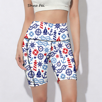 Shorts de cycliste et de sport pour yoga, personnalisés, imprimé ancre marine, en soie de lait ultra douce, taille haute, anti-transparence, avec poche latérale, vente en gros