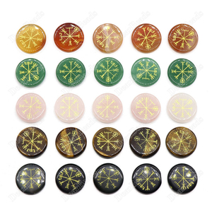 <span class=keywords><strong>Pierre</strong></span> de chance Vegvisir ronde plate gravée naturellement, la boussole viking / boussole runique pour la guérison, cristal 25x25x5mm - Product Image 4