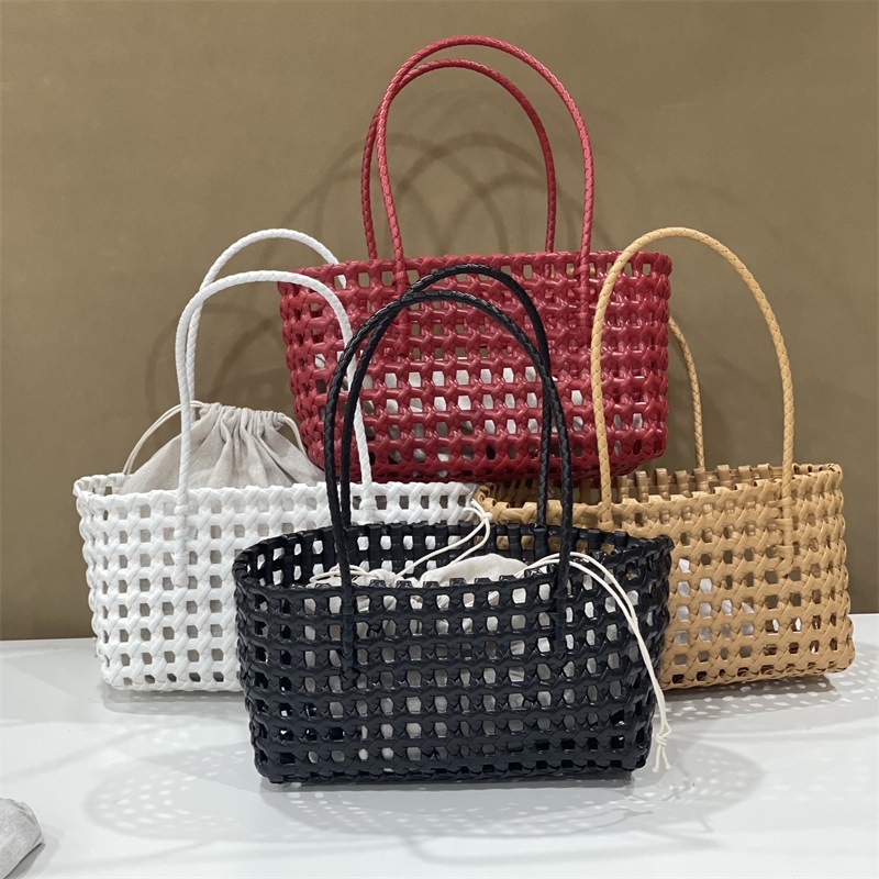 Plastic Woven Straw Shoulder Bag Plastic Straw Basket Purse Woven