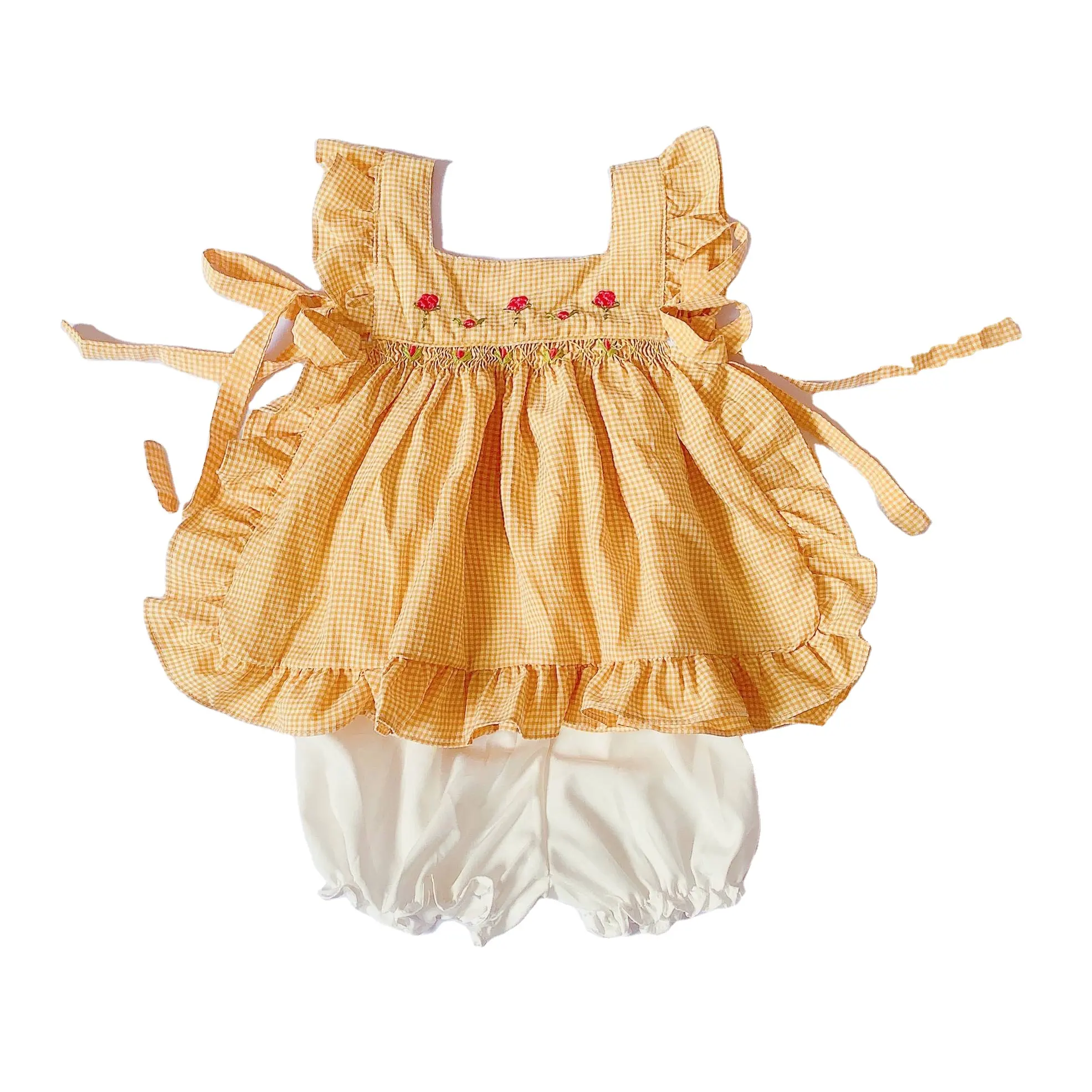 Yihui nuevo OEM verano nueva ropa para niños vestido de niñas conejo bordado bebé niña falda dulce princesa bebé conjunto