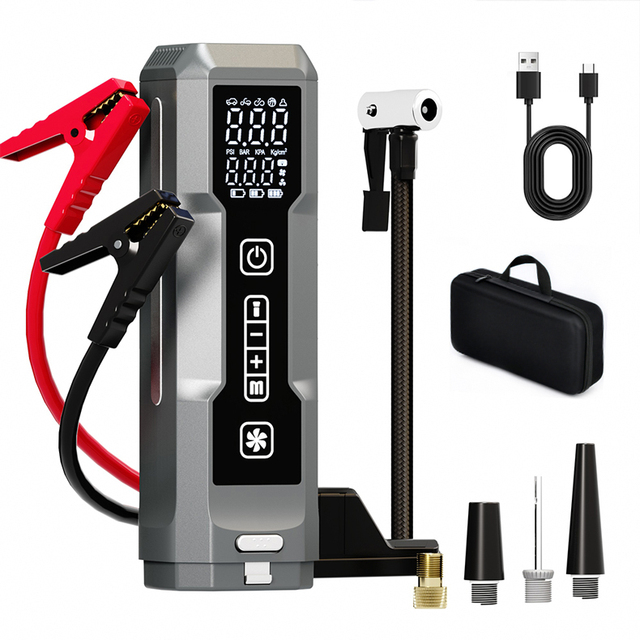 Powerful Car Jump Starter 12V Multi-Function Portable Battery Booster with Air Pump Car Vacuum Cleaner Lighting Jumper Starter