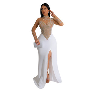 BH1187 Robes de soirée de mariage élégantes vintage en organza à maille <span class=keywords><strong>droite</strong></span>, longueur au sol, avec strass - Product Image 4