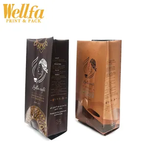 Custom 250g 500g Aluminium Foil Sealed Bag Side Gusset Quad Heat Seal Coffee Bean Packaging Bag with Valve