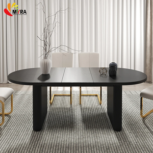 طاولة طعام خشبية بيضاوية قابلة للتمديد بتصميم عصري جديد مع قاعدة - Product Image 4