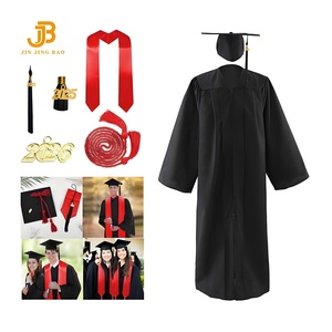 Logotipo personalizado, venta al por mayor, vestido de graduación, túnicas de graduación universitaria con <span class=keywords><strong>gorro</strong></span> y estola roja lisa con cordón/cuerda de Honor - Product Image 1
