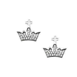 基督教皇家公主皇冠，带十字耳钉，适合女性复古925纯银耳环饰品