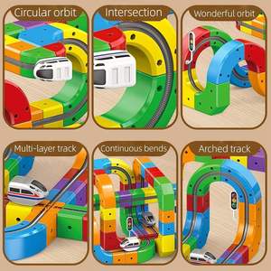 Ensemble de train modulaire 3D de 81 pièces avec train à gravité inversée rechargeable, boucles verticales, rails à l'envers, apprentissage STEM - Product Image 5