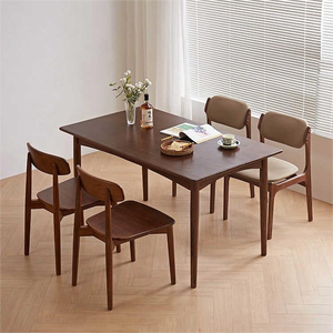 Set da Pranzo in Noce Nero Nordamericano Massiccio - Tavolo da Pranzo Retrò di Lusso Minimalista con Sedie - Product Image 2