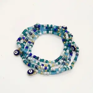 Cintura Beads Wholesale Cor da barriga africana Arroz Beads Elastic cintura bead chain Cadeia do corpo do olho azul