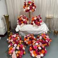 Produit en promotion, boule de fleurs artificielles en soie orange et rose de 40 cm de diamètre, centre de table pour la décoration de table de mariage
