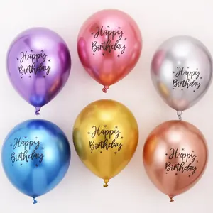 Balon Krom Selamat Ulang Tahun 12 Inci Balon Metalik Helium Tiup Dekorasi Pesta Ulang Tahun Anak Laki-laki Perempuan Dekorasi Lateks Mengkilap