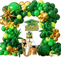 128 Pcs Kit Dekorasi Balon Lengkung Wisuda Hijau dan Emas Kelas 2026 dengan Balon Foil Starburst