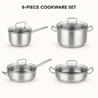 Ensemble de 8 ustensiles de cuisine en acier inoxydable, batterie de cuisine avec couvercles en verre, casseroles et faitouts compatibles induction