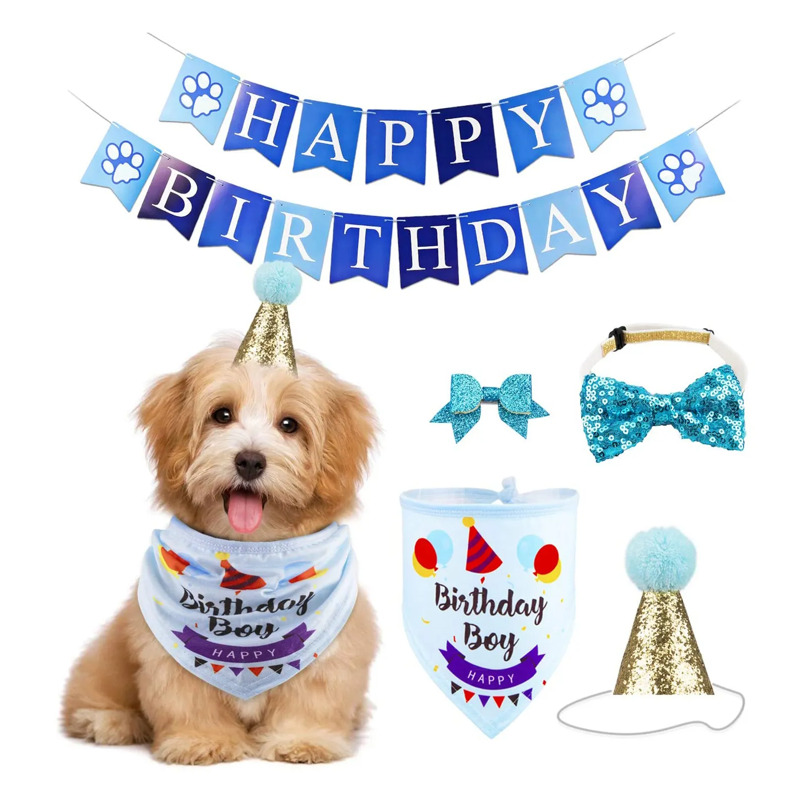 犬の誕生日バンダナ帽子バナーセット犬の男の子の女の子かわいい蝶ネクタイスカーフ誕生日パーティー用品装飾