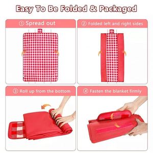 Waterproof Picnic Extra Large Roll-Up, Classic Plaid <b>Foldable</b> Outdoor Camping <b>Beach</b> Blanket With Handle Custom Logo - Product Image 6