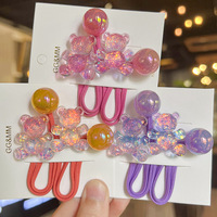 Élastique à cheveux coréen dégradé de couleurs avec perles acryliques scintillantes en forme d'ours, fait main, pour enfants, accessoires pour cheveux