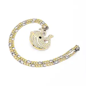 New Hip hop stainless steel chain Whale design rhinestone pendant necklace