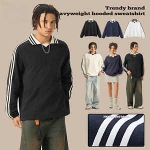 Felpe in stile College Vintage personalizzate da <span class=keywords><strong>uomo</strong></span> in tinta unita con <span class=keywords><strong>righe</strong></span> laterali per collo <span class=keywords><strong>a</strong></span> Polo con cappuccio ricamato - Product Image 3