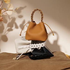 Phụ nữ sang trọng của rau mềm rám nắng túi da của phụ nữ nhỏ Giỏ rau dây rút khóa túi với xử lý dệt - Product Image 6