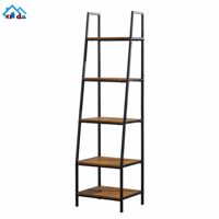 2-tier Movable Wooden Hot Sale Book Shelf Ladder Bookcases Storage Shelf Accent Furniture Bookstore Industrial Look